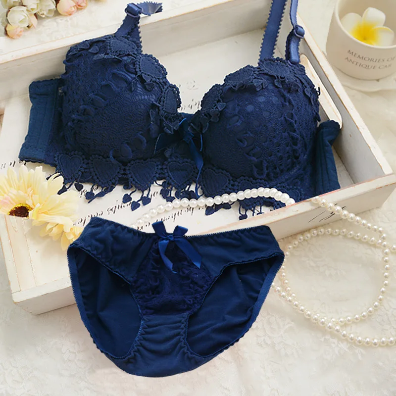 ZZYUP Lovely Girls Lace Bra Panty Sets Cute Japanese Underwire Push up Lace Bra Set - Image 7