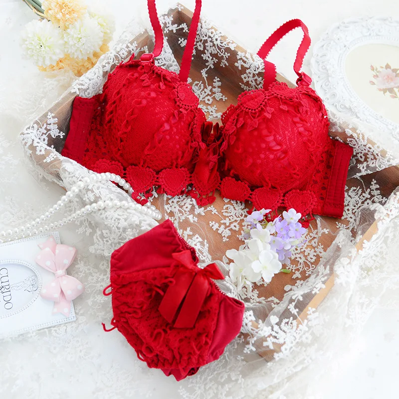 ZZYUP Lovely Girls Lace Bra Panty Sets Cute Japanese Underwire Push up Lace Bra Set - Image 11