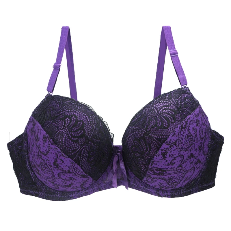 New Sexy Lace Push Up Bras For Women Plus Size Female Plunge Bow Floral Lingerie D DD EF Full Cup Brassiere - Image 4