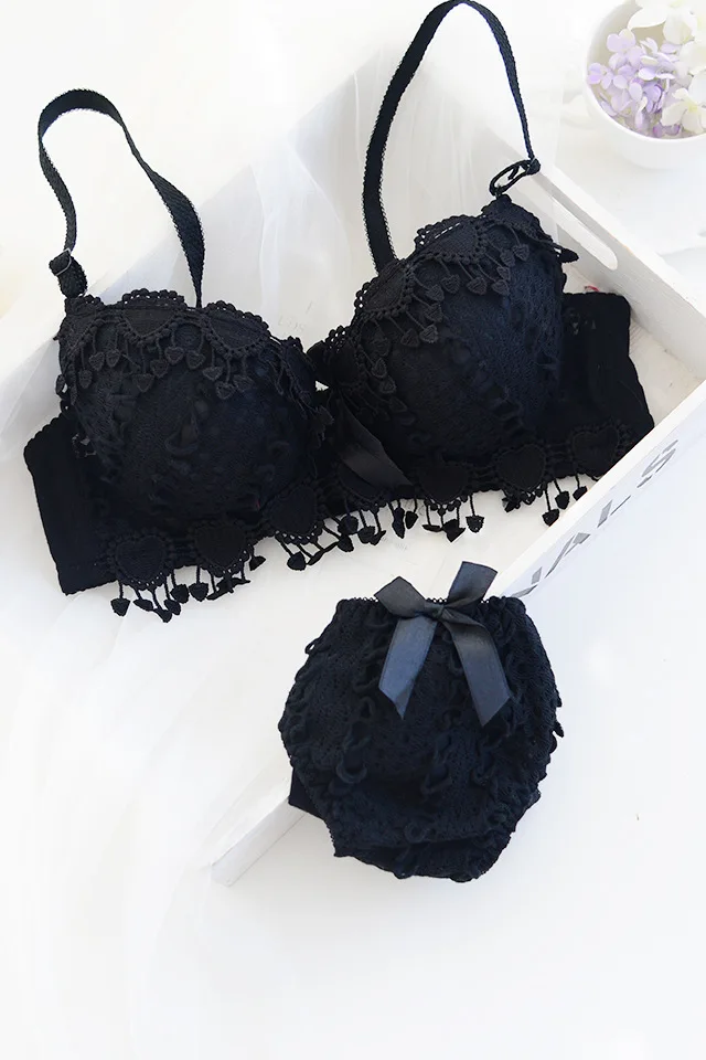 ZZYUP Lovely Girls Lace Bra Panty Sets Cute Japanese Underwire Push up Lace Bra Set - Image 8