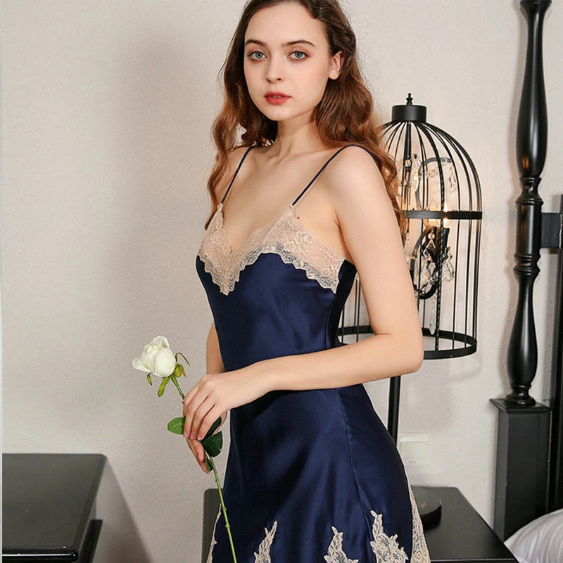 Summer & Spring Satin Silk Clothing Sexy Lingerie Lace Robe Dress Nightdress Nightgown Sleepwear for Ladies - Image 4