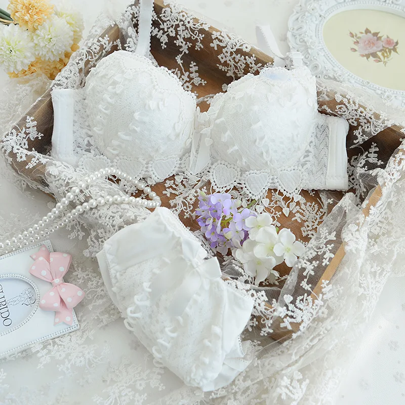 ZZYUP Lovely Girls Lace Bra Panty Sets Cute Japanese Underwire Push up Lace Bra Set - Image 10