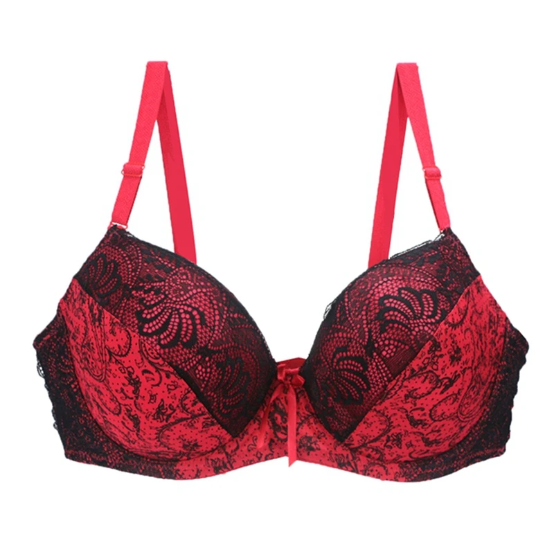 New Sexy Lace Push Up Bras For Women Plus Size Female Plunge Bow Floral Lingerie D DD EF Full Cup Brassiere - Image 2