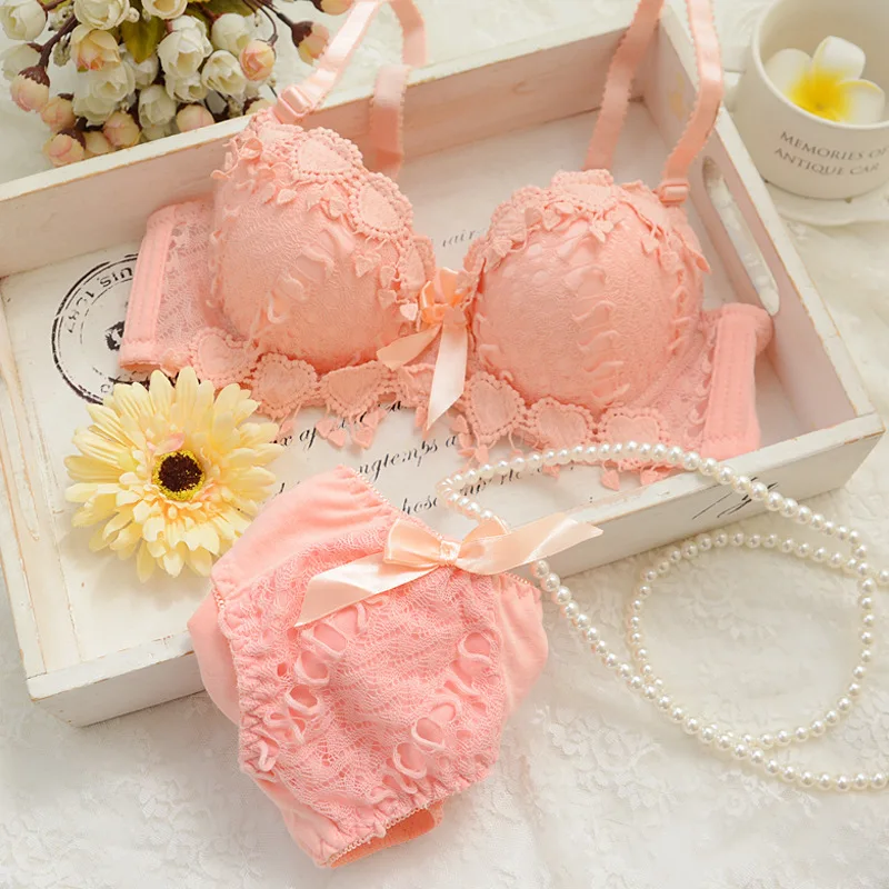 ZZYUP Lovely Girls Lace Bra Panty Sets Cute Japanese Underwire Push up Lace Bra Set - Image 9