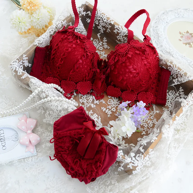 ZZYUP Lovely Girls Lace Bra Panty Sets Cute Japanese Underwire Push up Lace Bra Set - Image 5