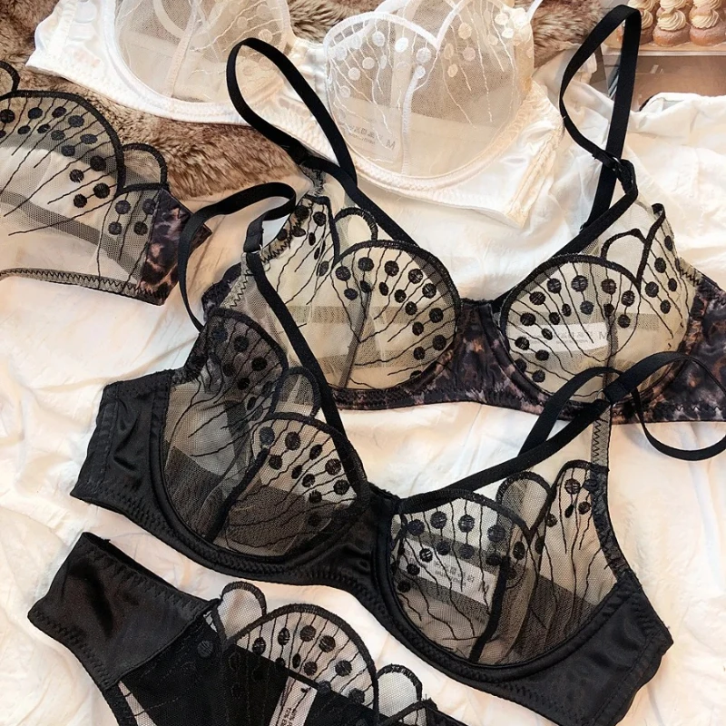 2 Pieces Women Bra and Panties Set Sexy Lace Embroidery Underwear French Ultra Thin Breathable Bras Summer Intimates Lingerie - Image 5