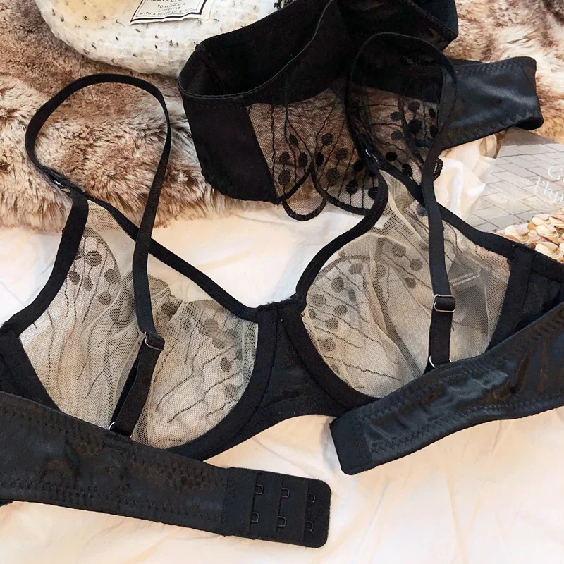 2 Pieces Women Bra and Panties Set Sexy Lace Embroidery Underwear French Ultra Thin Breathable Bras Summer Intimates Lingerie - Image 19