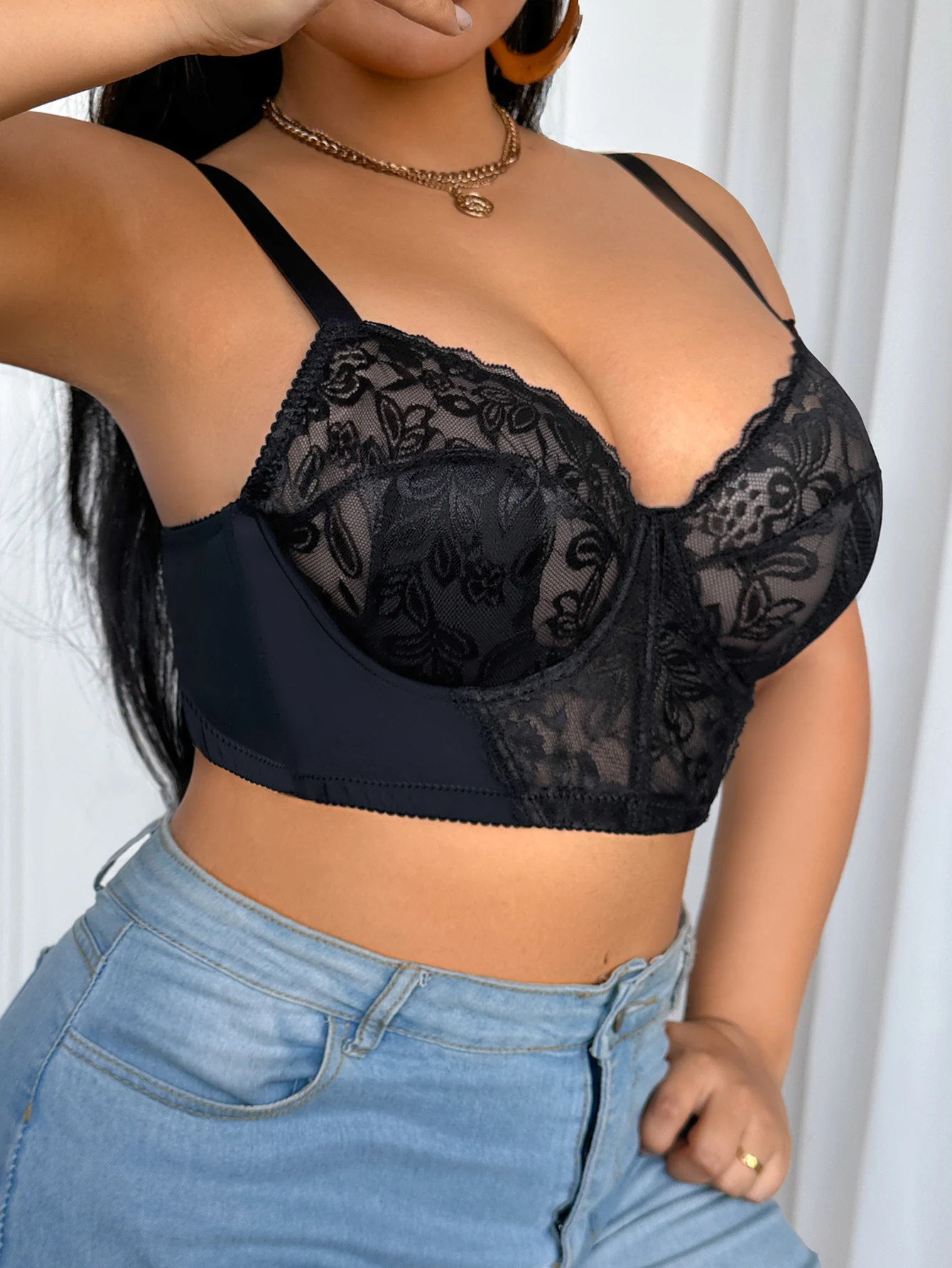 Sexy Women's Plus size Bra Thin cup Lace Splicing Underwire Bra Push-Up and Side Breast Unlined Breathable Women's Lingerie Bra - Image 5