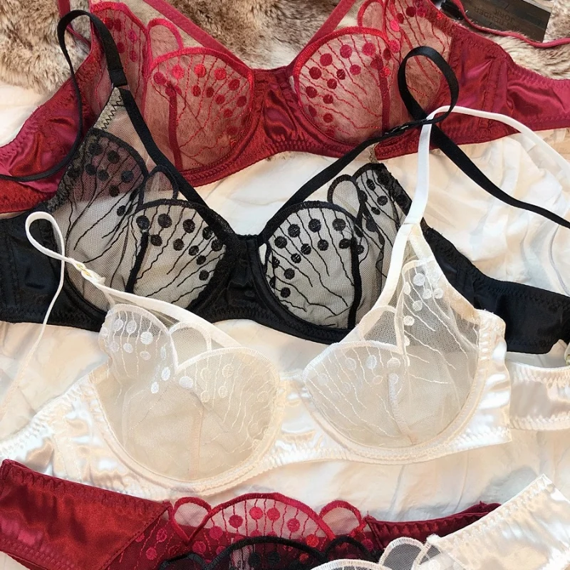 2 Pieces Women Bra and Panties Set Sexy Lace Embroidery Underwear French Ultra Thin Breathable Bras Summer Intimates Lingerie - Image 4