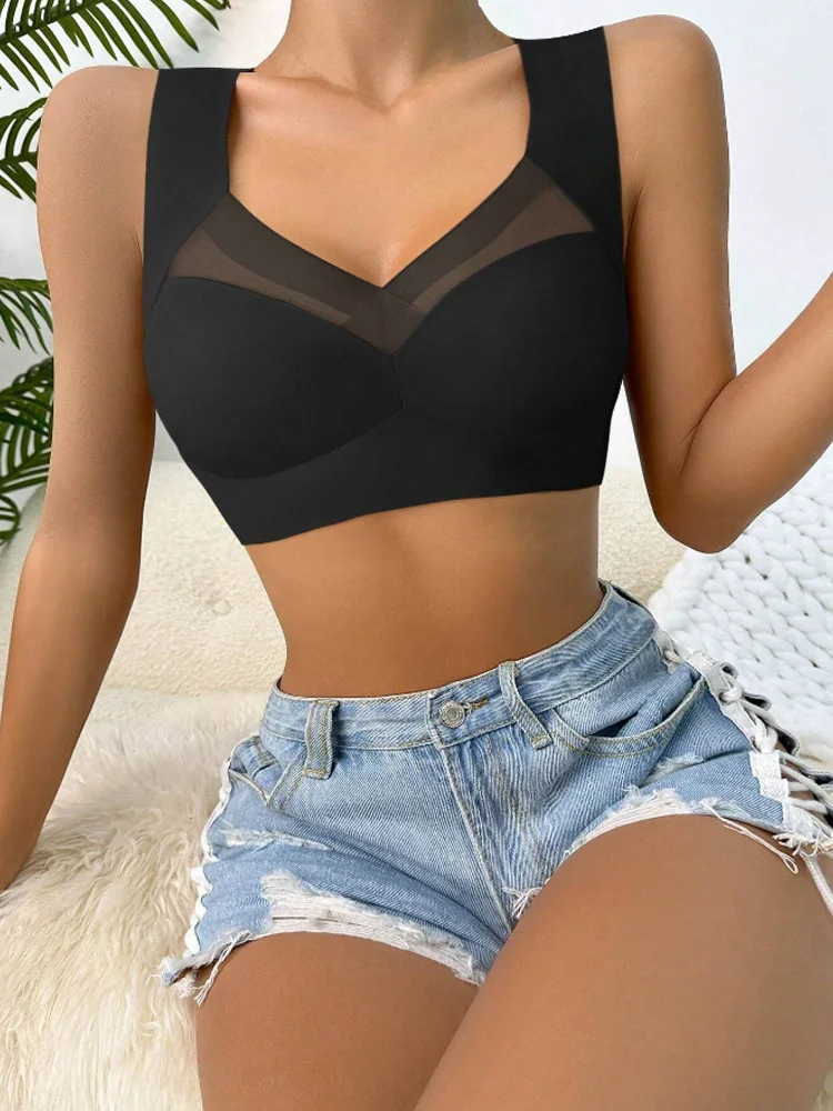 2PCS Women Lace Sport Bras Plus Size Seamless Bra Bralette Backless Lady Brassiere Vest Female Gather Shock-Proof Wireless L-3XL - Image 3