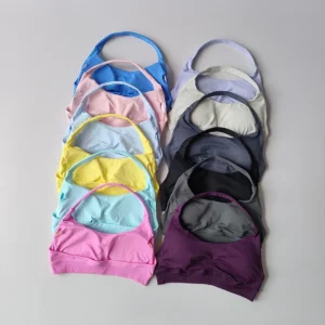 Sports Bra Women Shockproof Seamless Halter Top High Support Push-up Open Back Gym Wear Fitness Yoga Workout Underwear