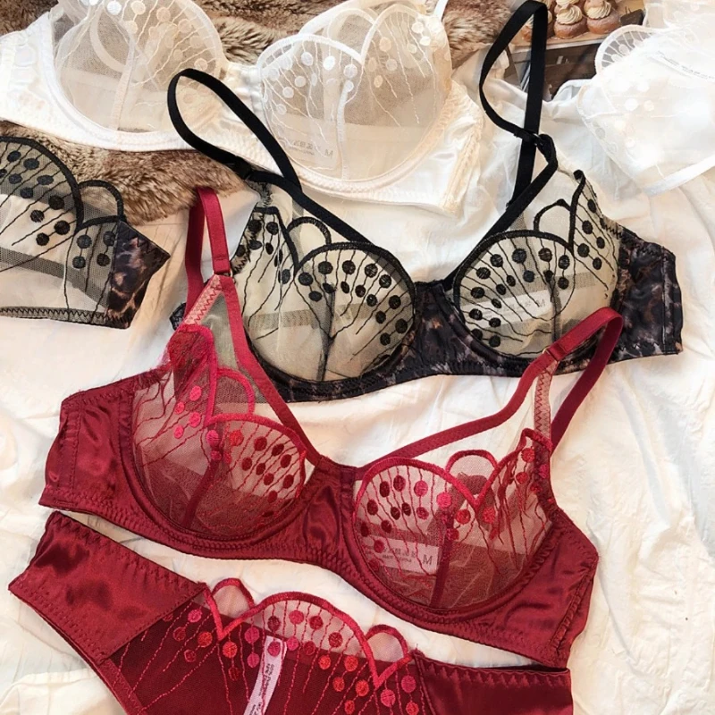 2 Pieces Women Bra and Panties Set Sexy Lace Embroidery Underwear French Ultra Thin Breathable Bras Summer Intimates Lingerie - Image 3